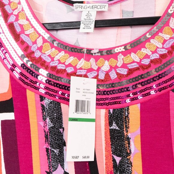 Spring Mercer Womens Shirt NEW Multicolor Striped Sequin Embellished Scoop Neck - Picture 4 of 5